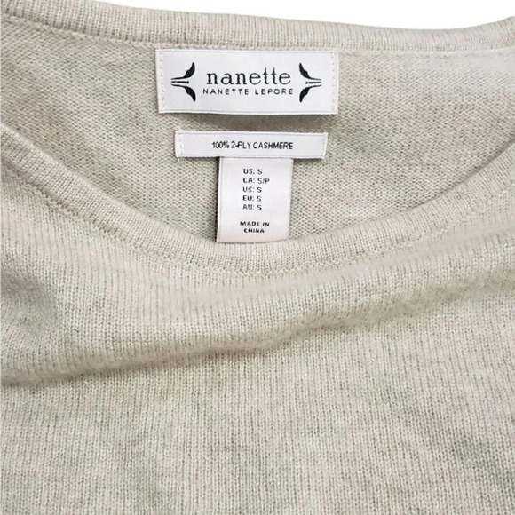 Nanette Lepore Beige Braid Detail 100% 2-ply Cashmere Sweater S - Picture 3 of 3